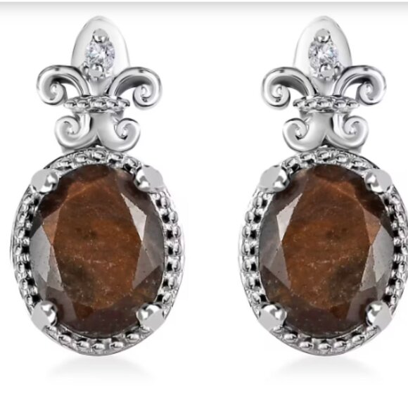 Zawadi Chocolate Sapphire and White Zircon Earrings in Rhodium Over Sterling Sil - Picture 1 of 4